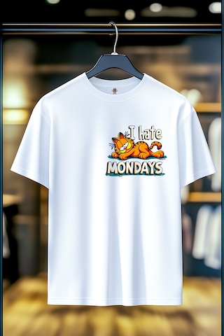 Book Orbook Garfield Hates Mondays %100 Heavy Cotton Premium Kalite Unisex T-shirt Beyaz
