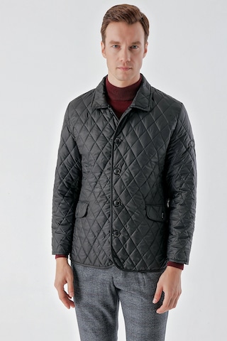 Morven Erkek Siyah Düğmeli Berberi Yaka Dynamic Fit Rahat Kesim Kapitone Mont 24ks024006001 Siyah