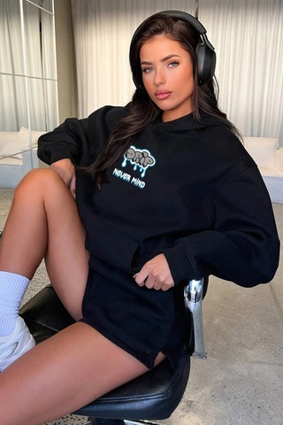 Oversize Pamuklu Hoodie - Drip Streetwear Tasarım Sweatshirt Siyah