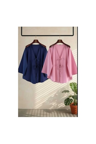 Unika Boutique Önü Baglamalı Kimono 2 Li Pembe Lacivert Blackbonds Lacivert2