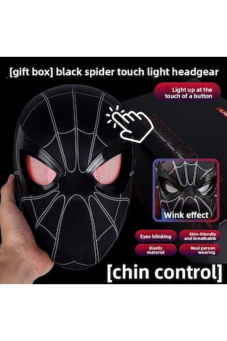 Spider-man Elektrikli Otomatik Göz Kırpan Maske Uzaktan Kumandalı Model, Işıklı, Usb Şarjlı Siyah Başlık Siyah