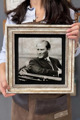 Oscar Stone Decor Çerçeveli Tablo Taş Duvar Dekoru 30 X 30 Cm Atatürk Arabada