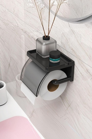 Lexroo Yapışkanlı Kapaklı Tuvalet Kağıdı Askısı Banyo Tuvalet Kağ Diğer