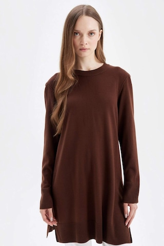 Defacto Regular Fit Bisiklet Yaka Yandan Yırtmaçlı Basic Düz Kazak Tunik H3431AZ24AUBN468 Kahverengi