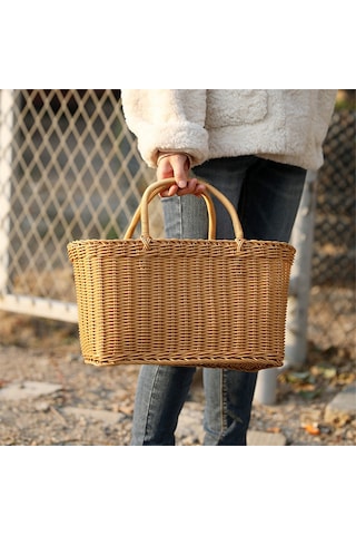 Xiaaokeji Rattan Alışveriş Sepeti Basit Alışveriş Sepeti Çevre Dostu,b Kahverengi