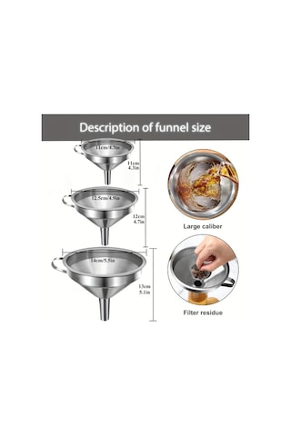 Elmpaly 3 Adet Paslanmaz Çelik Filtre Hunisi Seti 3 Filtre Ağı İle