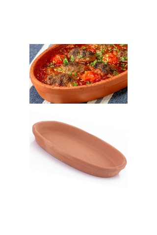 Elizi Çömlekleri Toprak Kayık Kase, Toprak Kayık Güveç Fırın Kabı Büyük Boy 32x16cm Toprak
