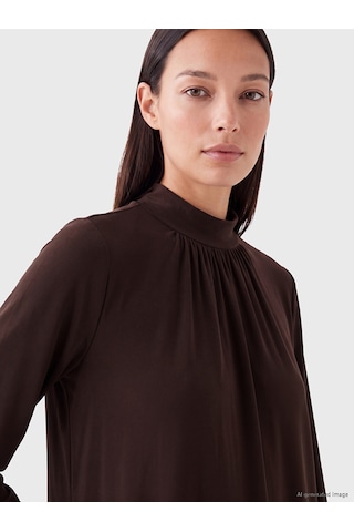Lcw Everyday Kahverengi Soft Touch Büzgülü Kadın Tunik