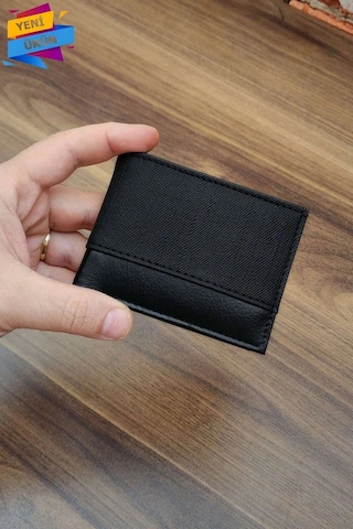 Erkek Cüzdan Kot Desen Basklı Minimal Tasarım 10 Kart Cepli Modern Tasarım Siyah Renk Siyah