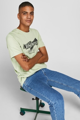 Jack & Jones Erkek Baskılı Bisiklet Yaka T-Shirt 63412205944 Yeşi-Yeşil