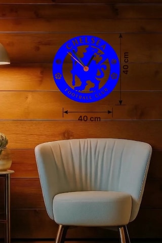 Mey Najmaddin Chelsea Fc Logolu Ahşap Duvar Saati - 40x40 Cm Taraftar Hediyesi Najmaddin Çok Renkli