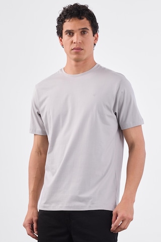 Dufy Gri Bisiklet Yaka Pamuklu Düz Renk Slim Fit Erkek T-shirt Gri