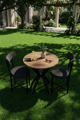 Mutfak Masası 70 Çap Yuvarlak 2 Sandalyeli Atlantik Masa Takımı Modern Set Bahçe Balkon Cafe Teddy Antrasit