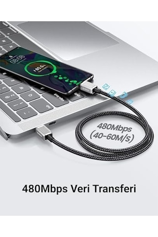 60w 3a Pd Type-c To Type-c Hızlı Şarj Ve Data Kablosu 1.5 Metre Siyah