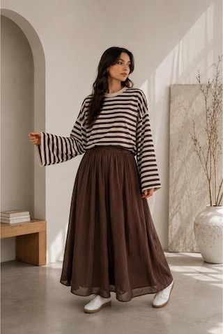 Herkesemoda Çizgili Waffle Kumaş Kadın Body Kahverengi