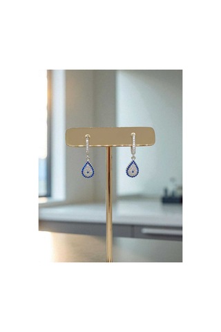 925 Ayar Gümüş Damla Şekilli Nazar Boncuğu Desenli Taşlı Küpe Zarif Ve Anlamlı Tasarım Gümüş