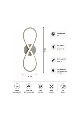 AvizeGO Setra Modern Led Duvar Apliği Günışığı Gri