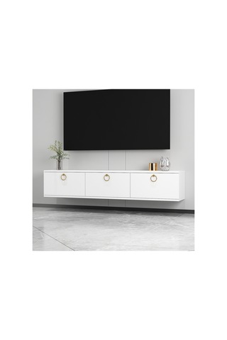Max 150 Cm Duvara Monte Tv Ünitesi Tv Sehpası Beyaz - Altın Beyaz-beyaz