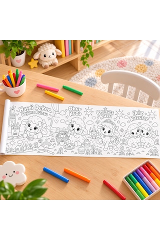 Haydi Dekor Sevimli Kuzular Boyama Rulosu 30x400 Cm 4 Metre Dev Boyama Kağıdı, 3+ Yaş Çocuklar Için Eğitici Ve Eğlenceli Aktivite Rulosu, Okul Öncesi Anaokulu Kreş Etkinliği, 1 Adet