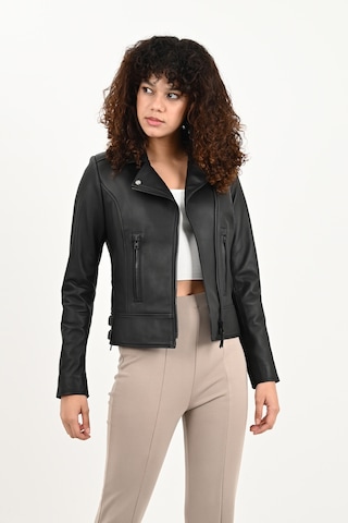 Lıberty Hakiki Deri Siyah Biker Tarzı Ceket Kadın Siyah