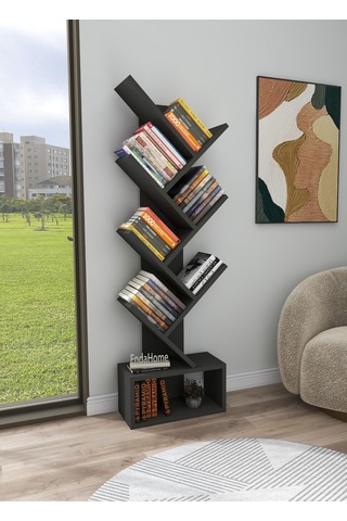 Enda Home Erine 8 Raflı Zikzak Kitaplık Antrasit