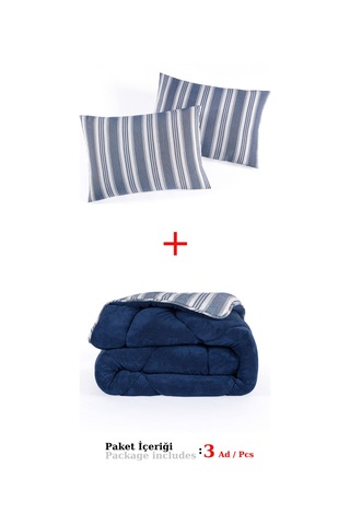 Comfort Set Yeni Nesil Wellsoft Yorganlı 3 Parça Çift Kişilik Soft Line Lacivert Lacivert