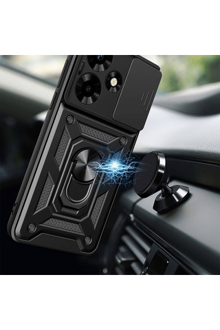 İnfinix Hot 30 Kılıf Magnetik Standlı Kamera Korumalı Zore Sürgülü Vega Kapak Mavi