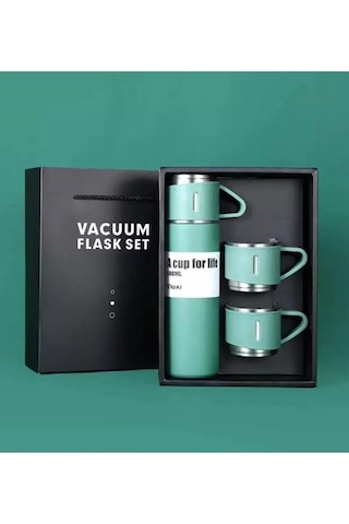 500 Ml Paslanmaz Çelik 3 Bardaklı Termos Set Yeşil