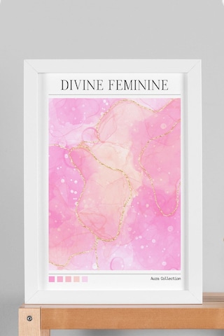 Divine Feminine Çerçeveli Tablo İlahi Dişilik Pembe Sarı Aura Enerji Renkleri