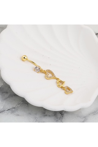 Bilezikci Kalp Sallantılı 14 Ayar Altın Göbek Piercing Sarı