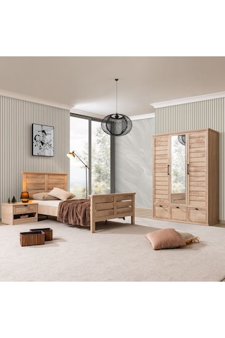 Polo Genç Odası - 3 Kapaklı Dolap, Karyola, Komodin Ceviz