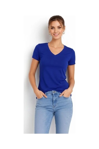 Meleners T-shirt V Yaka Slim Fit Likralı Tişört Günlük Basic Body - İndigo