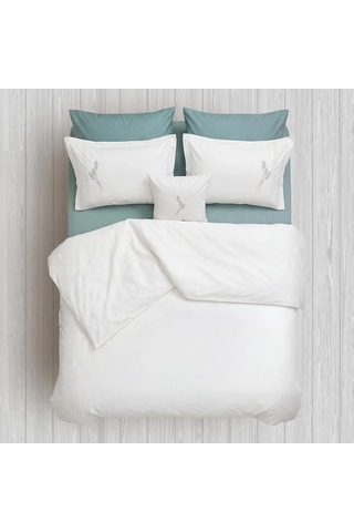 Snowdrop Nakışlı 7 Parça Çift Kişilik Nevresim Takımı Adaçayı Yeşili-yumuşak Beyaz