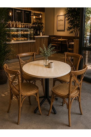 Umutpark Metal İkiz Ayaklı Ahşap Bistro Mutfak Masası. Siyah