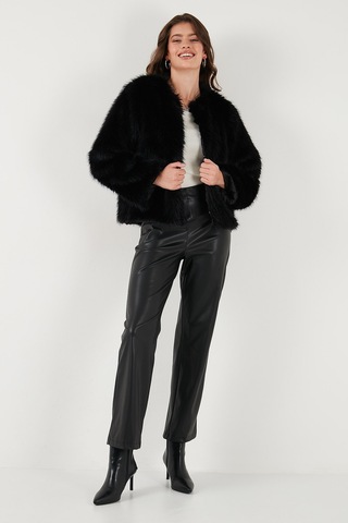 Lela Oversize Fit Yuvarlak Yaka Astarlı Kısa Bayan Kürk 6810266 Siyah