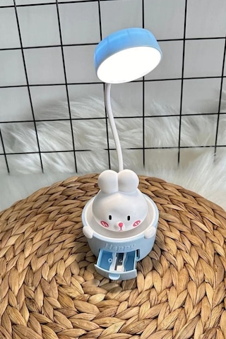 Tavşanlı Masa Lambası Şarjlı Gece Lambası, Led Işık Ve Sevimli Tasarım Sticker Hediyeli 001