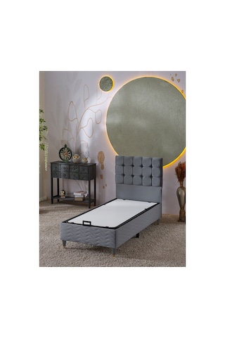 Beehanem Bengü Baby Face Kumaş Başlık + Baza + Yatak Seti 100x200 Açık Gri Geniş Konfor 3'lü 100 x 200
