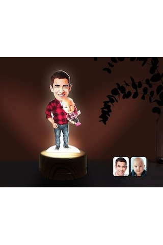 Kişiye Özel Baba Oğul Karikatürlü Dekoratif 3D Biblo Led Işıklı G (483006648)