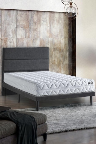 Niron Slim Pocket Yatak Seti 100x200 Tek Kişilik Paket Yaylı Yatak, Gri Metal Baza Ve Başlık Takımı