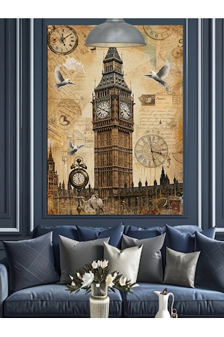 Londra Big Ben Saat Kulesi Dekoratif Kanvas - Mdf Ahşap Tablo