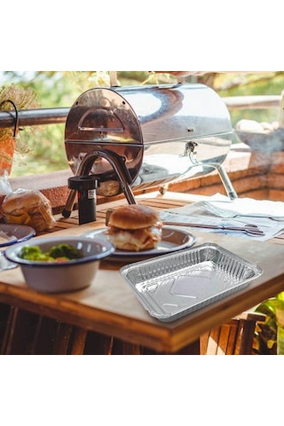 Fortunelane 50 Adet Tek Kullandım Alüminyum Folyo Kutu - Izgara, Fırın, Balık İçin Yağ Toplama Kabı 17.5x11x4cm