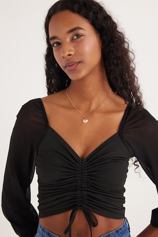Tudors Kadın Slim Fit Dar Kesim Uzun Kollu Büzgülü Siyah Bluz-36922 Siyah