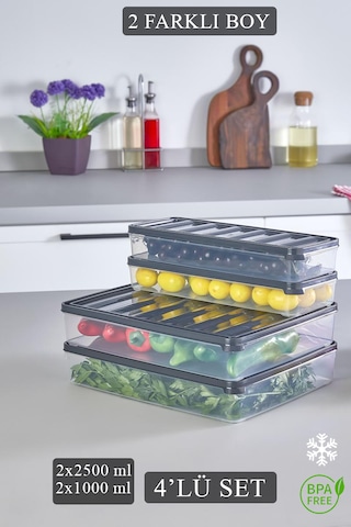 4'lü Set Taze Gıda Saklama Kabı 2x1 Lt - 2x2,5 Lt