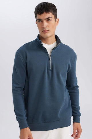 DeFacto Comfort Regular Fit Rahat Kalıp Fermuarlı Dik Yaka Basic Düz Sweatshirt X7405AZ24AUBE700