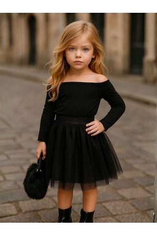 Kız Çocuk Beli Lastikli Tütü Etek-16227 Siyah