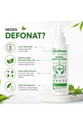 Defonat Bitkisel Sinek Sivrisinek Ve Kene Kovucu Koruyucu Sprey 150 Ml