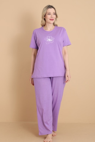Wordex Mirano 4501 Kısa Kollu Lila Süprem Kumaş Büyük Beden Kadın Pijama Takımı