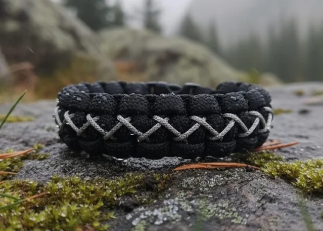 Siyah & Gri Çapraz Paracord Bileklik Siyah - Gri