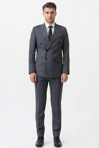White Stone Arezzo T2004 Slim Fit 6 Drop Likralı Kruvaze Takım Elbise Desenli - 50 Antrasit