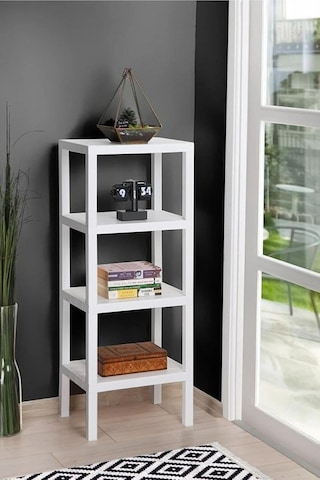 4 Katlı Plastik Çok Amaçlı Banyo, Balkon Düzenleyici Saksılık Kitaplık, Beyaz, 29x38x100 Cm Mtfks-om-2115-4lu